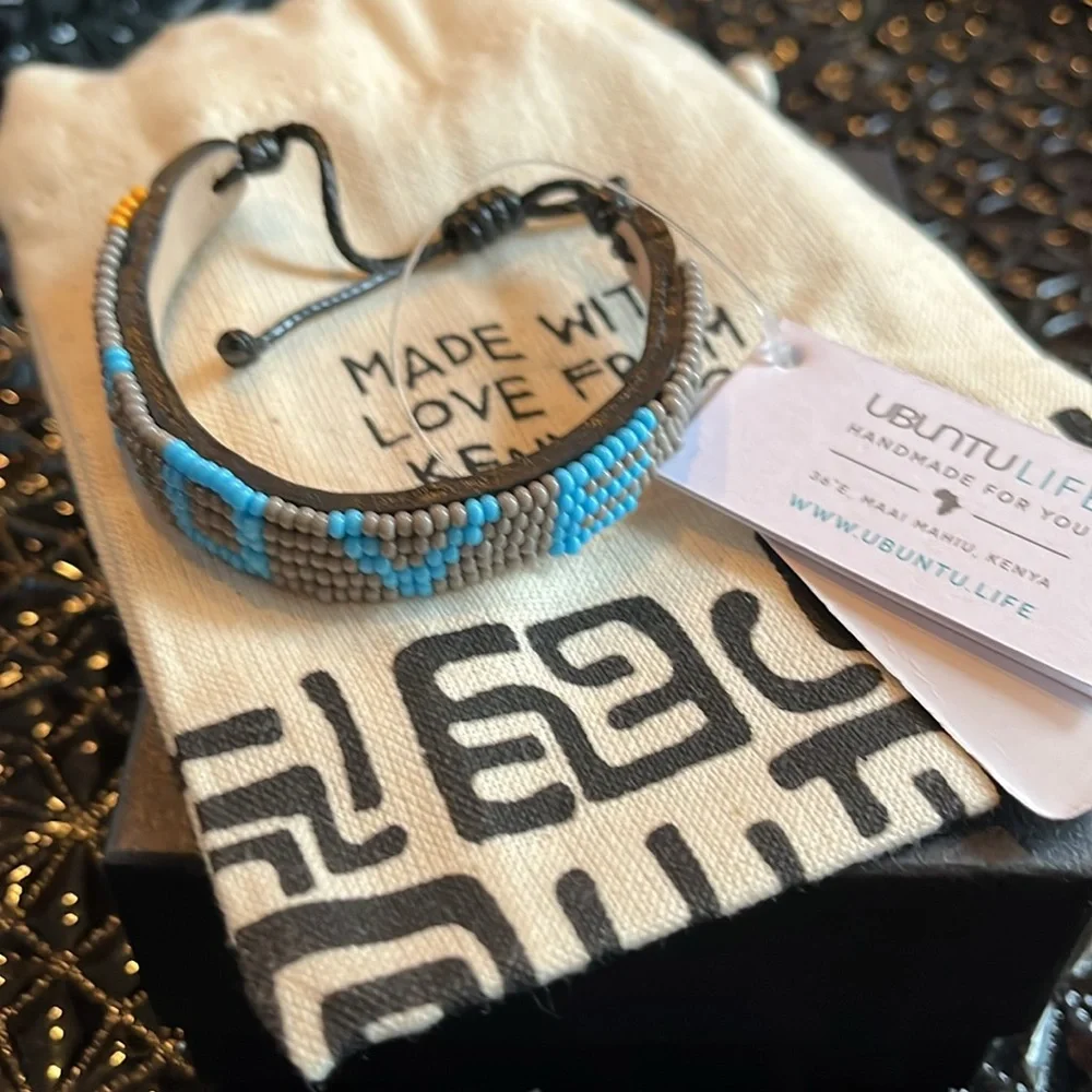 🩶🩵 NWT LOVE Bracelet • Gray/Turquoise UBUNTU Life Handwoven/Beaded • Adjustable - Picture 10 of 10
